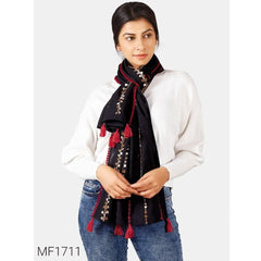 Bollywood, indische, pakistanische, ethnische Partykleidung, weicher, reiner 100 % Khadi-Dupatta, verziert mit langen Wollschnüren und Pompom-Schnüren