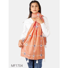 Bollywood, indische, pakistanische, ethnische Partykleidung, weicher, reiner 100 % Khadi-Dupatta, verziert mit langen Wollschnüren und Pompom-Schnüren