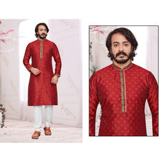 Bollywood Indian Pakistani Ethnic Party Wear Soft Pure Silk Jequard Men Kurta Cotton Pyjama