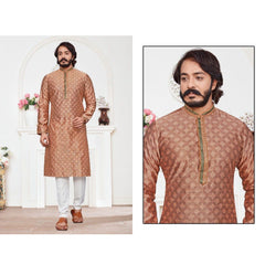 Bollywood Indian Pakistani Ethnic Party Wear Soft Pure Silk Jequard Men Kurta Cotton Pyjama