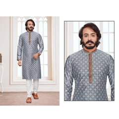 Bollywood Indian Pakistani Ethnic Party Wear Soft Pure Silk Jequard Men Kurta Cotton Pyjama