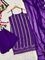 Bollywood Indian Pakistani Ethnic Party Wear Soft Pure Georgette Purple Sequence Sharara Plazzo Set Dupatta Set Dress
