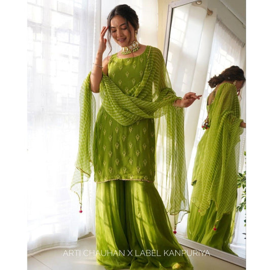 Bollywood Indian Pakistani Ethnic Party Wear Soft Pure Green Tone Georgette Sharara Set Dress