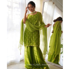 Bollywood Indische Pakistanische Ethnische Party Tragen Weiche Reine Grün Ton Georgette Sharara Set Kleid