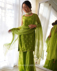 Bollywood Indische Pakistanische Ethnische Party Tragen Weiche Reine Grün Ton Georgette Sharara Set Kleid