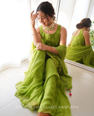 Bollywood Indische Pakistanische Ethnische Party Tragen Weiche Reine Grün Ton Georgette Sharara Set Kleid