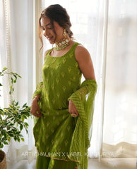 Bollywood Indische Pakistanische Ethnische Party Tragen Weiche Reine Grün Ton Georgette Sharara Set Kleid