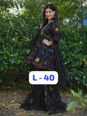 Bollywood, indisch-pakistanisch, ethnische Partykleidung, weicher, reiner Georgette-Kunststoff, Alia Bhatt Sharara-Set, Kleid, Größe L (40)