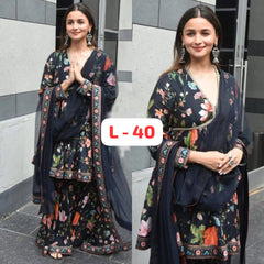Bollywood Indian Pakistani Ethnic Party Wear Soft Pure Faux Georgette Alia Bhatt Sharara Set Dress Size Large (40)