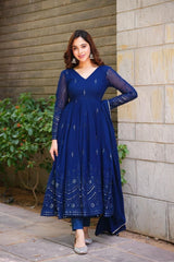 Bollywood Indische Pakistanische Ethnische Party Tragen Weiche Reine Blaue Georgette Bestickte Anzug Set Kleid