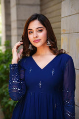 Bollywood Indische Pakistanische Ethnische Party Tragen Weiche Reine Blaue Georgette Bestickte Anzug Set Kleid