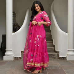 Bollywood Indian Pakistani Ethnic Party Wear Soft Pure Tubby Organza Brush Paint Suit Dress