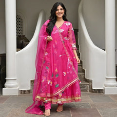 Bollywood Indian Pakistani Ethnic Party Wear Soft Pure Tubby Organza Brush Paint Suit Dress