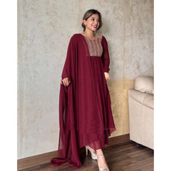 Bollywood Indian Pakistani Women Ethnic Party Wear Soft Pure Georgette Maroon Patch Work Dress