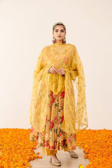 Bollywood Indian Pakistani Ethnic Party Wear Women Soft Pure Yellow Floral Faux Georgette Gown with Embroidery Organza Dupatta