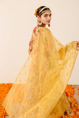 Bollywood Indian Pakistani Ethnic Party Wear Women Soft Pure Yellow Floral Faux Georgette Gown with Embroidery Organza Dupatta