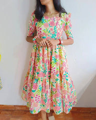 Bollywood Indian Pakistani Ethnic Party Wear Women Soft Pure Muslin Printed Floral Dress