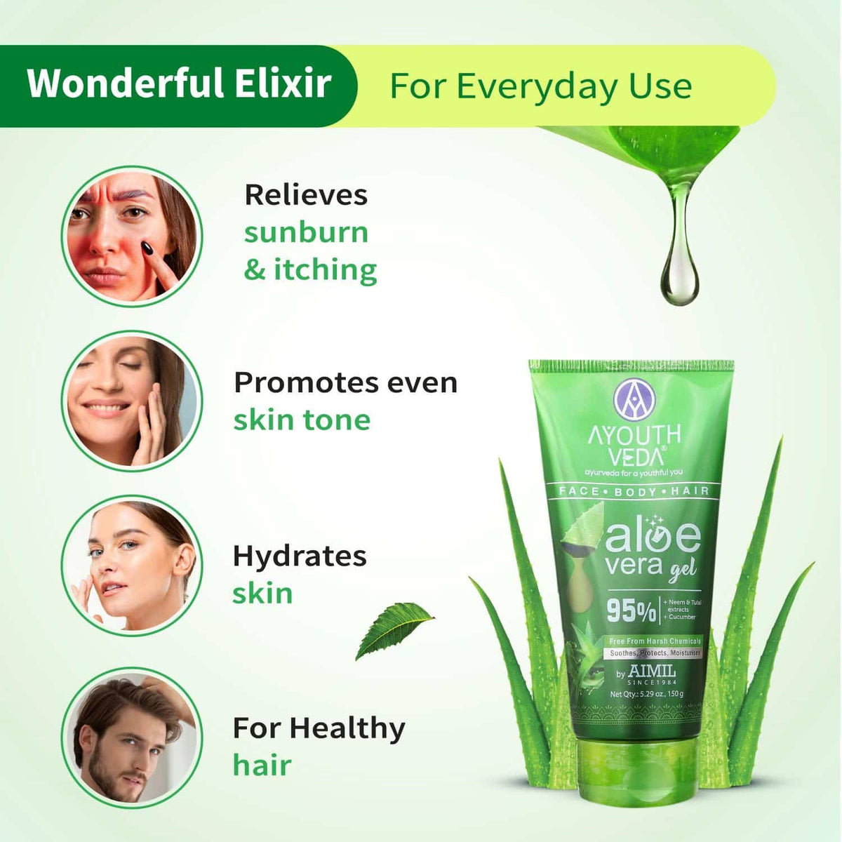 Aimil Ayouthveda Aloe Vera Gel for Face, Hair & Body – 150g