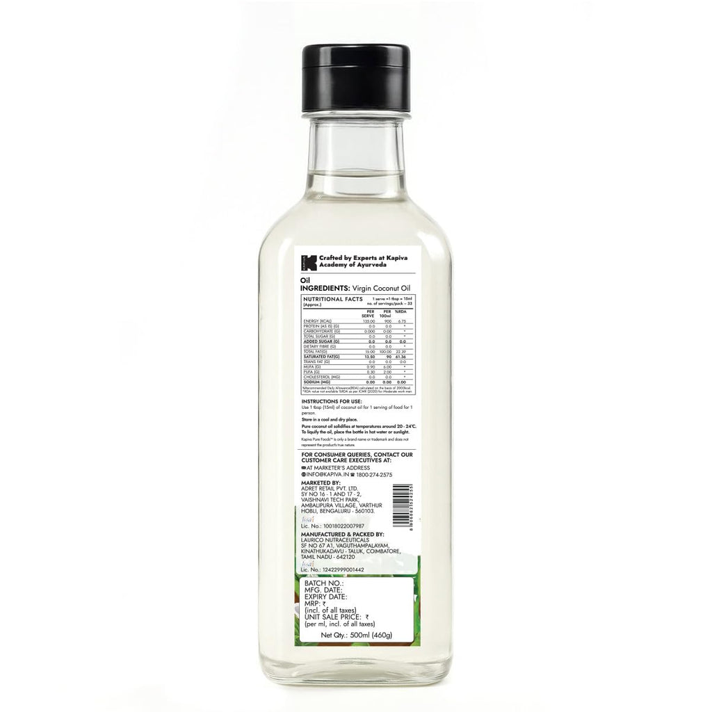 Kapiva Virgin Cold Pressed Coconut Oil 500ml