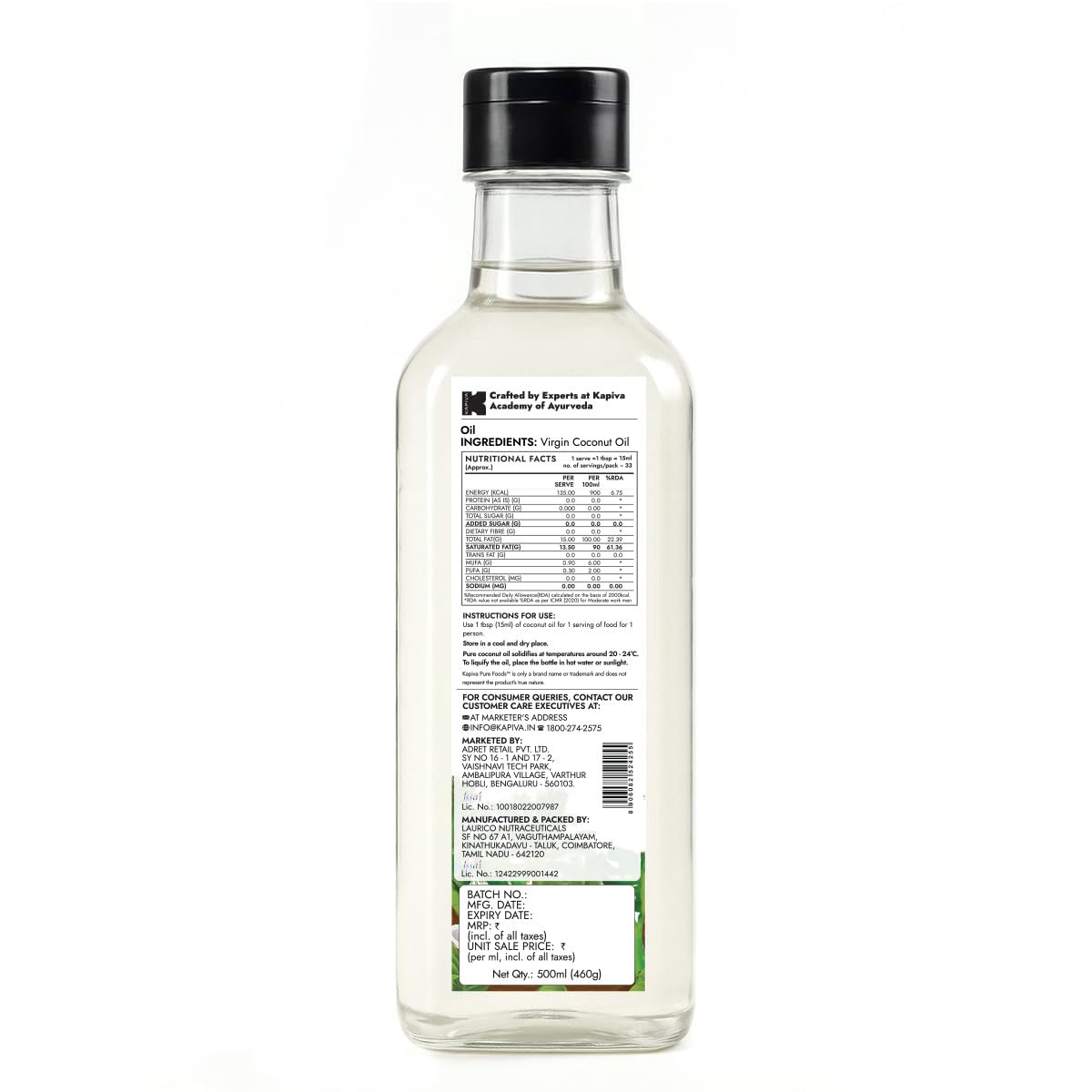 Kapiva Virgin Cold Pressed Coconut Oil 500ml