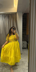 Bollywood Women Indian Ethnic Party Wear Pure Soft Maska Cotton Print Maxi Dress