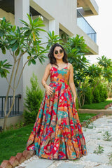 Bollywood Women Indian Ethnic Party Wear Pure Soft Chinnon Maxi Dress