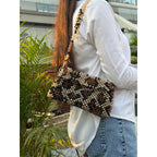 Women  Luxurious Leopard Beaded Bag ( Golden, Black and Brownish Crystal Used) * Golden Metal Chain * 1 meter * Also Available a Leonard Design Shoulder Belt