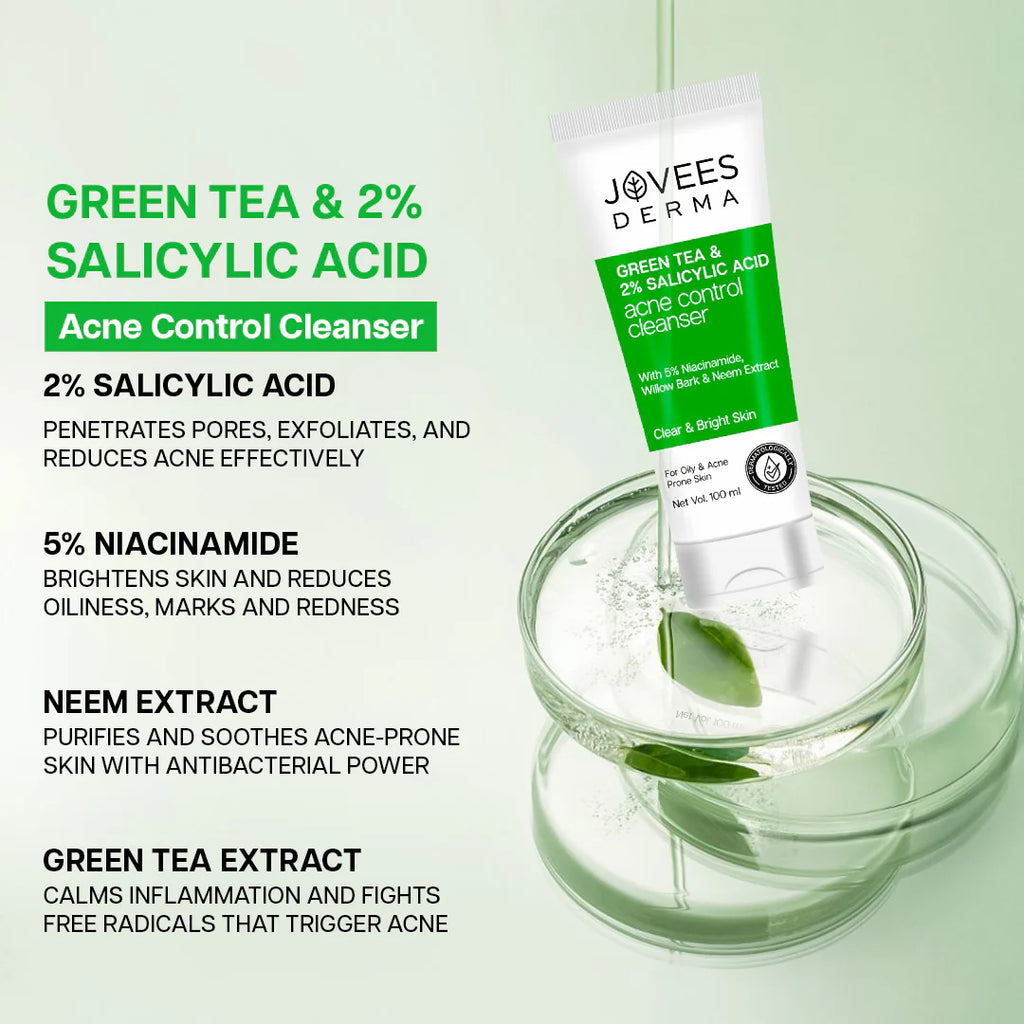 Jovees Herbal Cosmetics Derma Green Tea & 2% Salicylic Acid Acne Control Cleanser 100ml