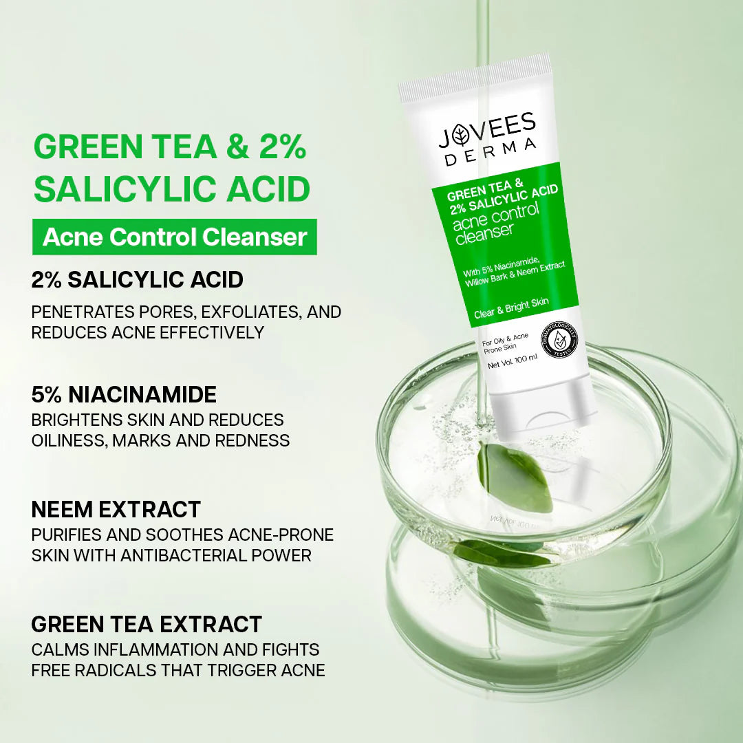 Jovees Herbal Cosmetics Derma Green Tea & 2% Salicylic Acid Acne Control Cleanser 100ml