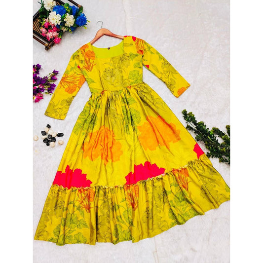 Bollywood Indian Pakistani Ethnic Party Wear Women Soft Pure Silk Crepe Printed Long Dress