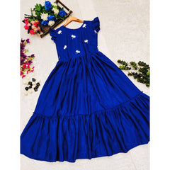 Bollywood Indian Pakistani Ethnic Party Wear Women Soft Pure Chinnon Silk Blue Dress