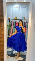 Bollywood Indian Pakistani Ethnic Party Wear Women Soft Pure Chinnon Silk Blue Dress