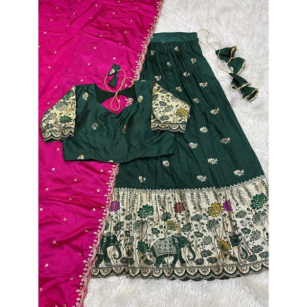 Indian Women Ethnic Party Wear Pure Soft Saree Set Lehengha Blouse Dupatta