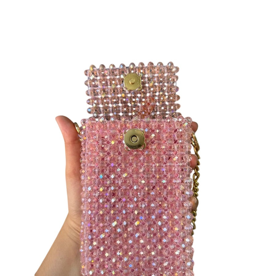 Elegant Phone Case Gray,Pink & Blue Beaded Crystal Bags
