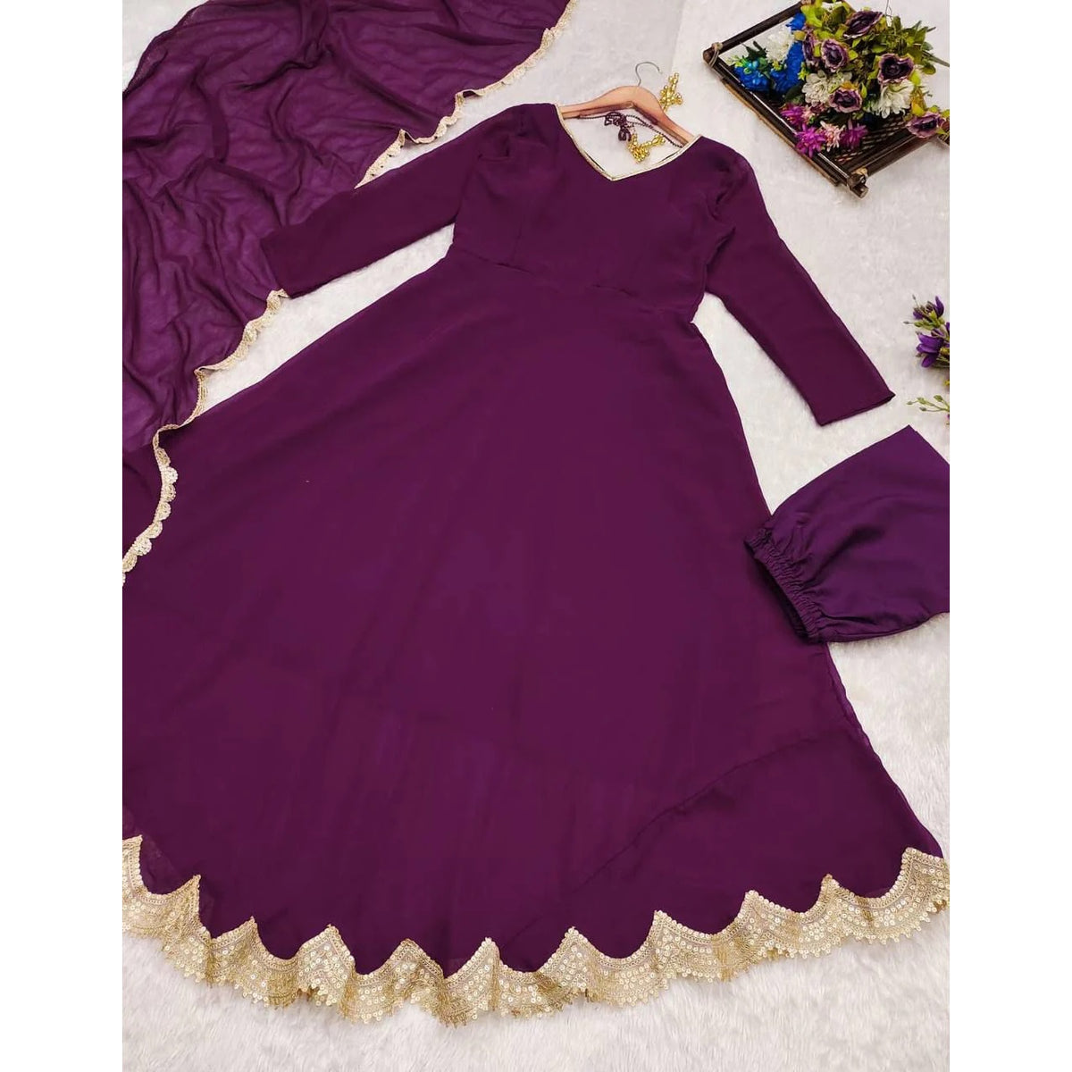 Bollywood Indian Pakistani Ethnic Party Wear Women Soft Pure Faux Georgette Wine Anarkali Dress