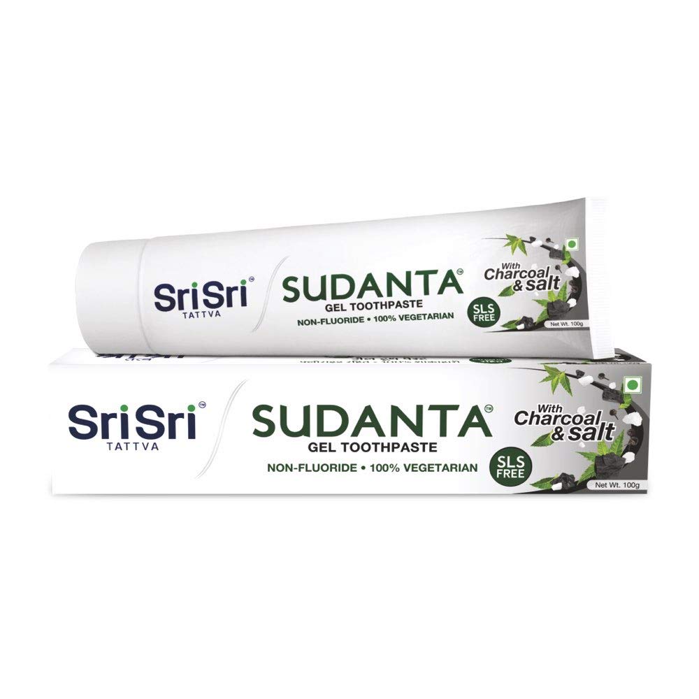 Sri Sri Tattva Sudanta Toothpaste Non Fluoride 100% Vegetarian Charcoal & Salt Gel 100gm