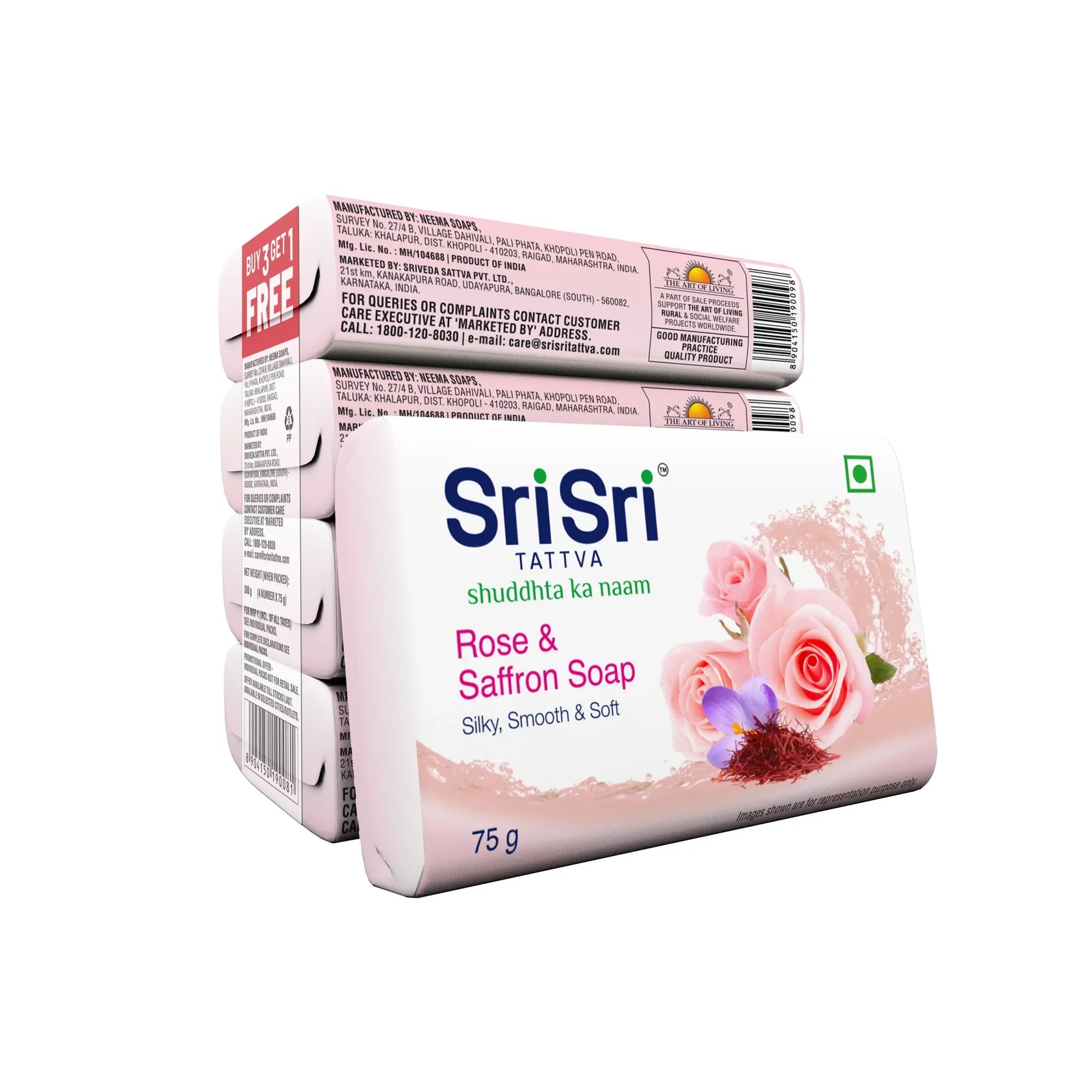 Sri Sri Tattva Rose & Saffron Soap (3+1 Combo Pack) 75gm
