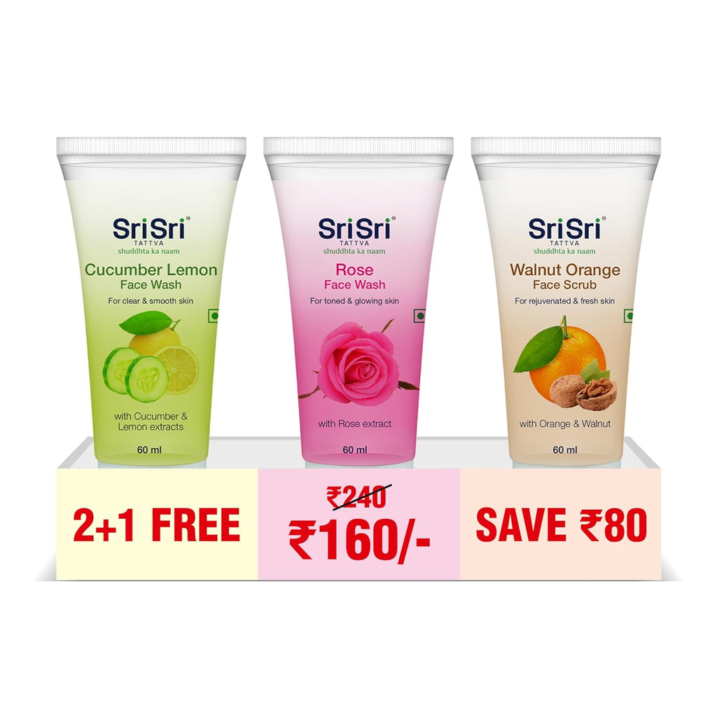 Sri Sri Tattva Cucumber,Rose Face wash & Walnut Orange Face Scrub Free Hydrating Combo