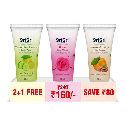 Sri Sri Tattva Cucumber,Rose Face wash & Walnut Orange Face Scrub Free Hydrating Combo