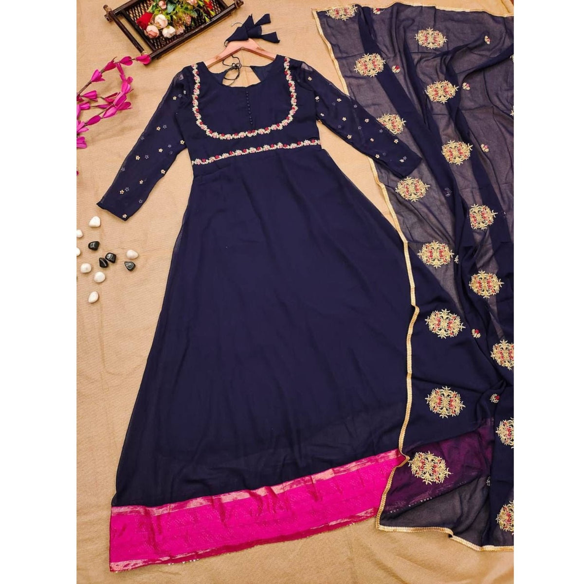 Bollywood Indische Pakistanische Ethno Party Wear Damen Weiches Kleid aus reiner Georgette