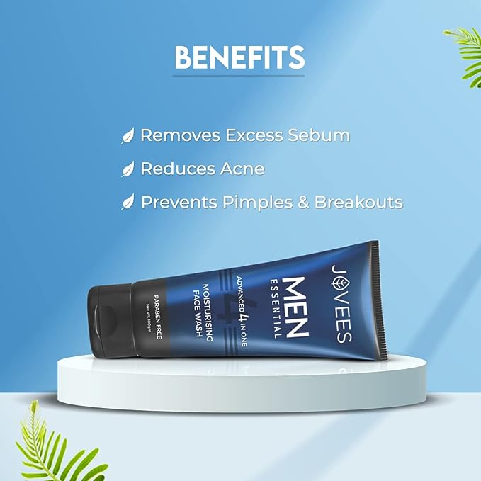 Jovees Men's Essential Advanced 4 in 1 Moisturizing Face Wash 100ml