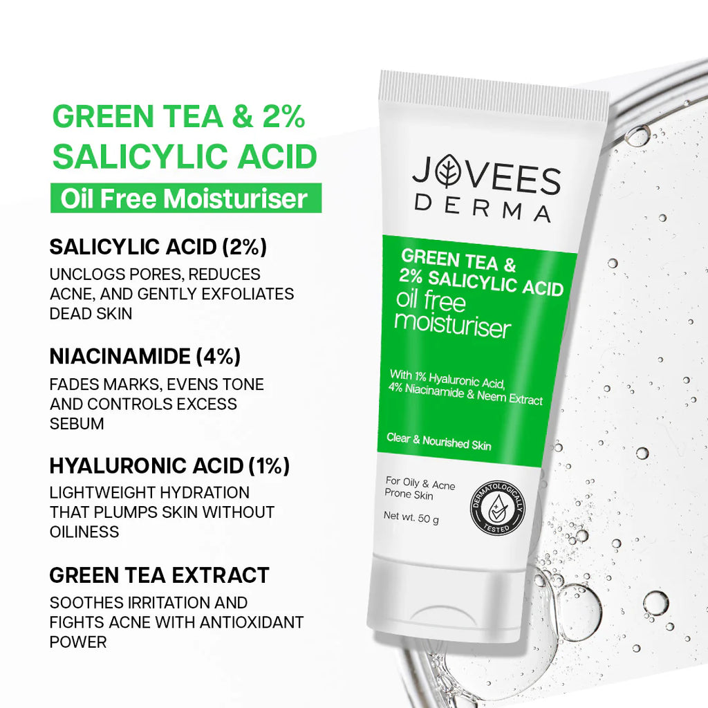 Jovees Herbal Cosmetics Derma Green Tea & 2% Salicylic Acid Oil Free Moisturiser 50g