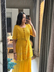 Bollywood Indian Pakistani Ethnic Party Wear Women Soft Pure Georgette Yellow Chikankari Perfect Jacket Sharara Set Dress