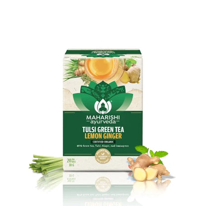 Maharishi Tulsi Green Tea Lemon Ginger Ayurvedic Stress Relief & Immunity 20 Tea Bag