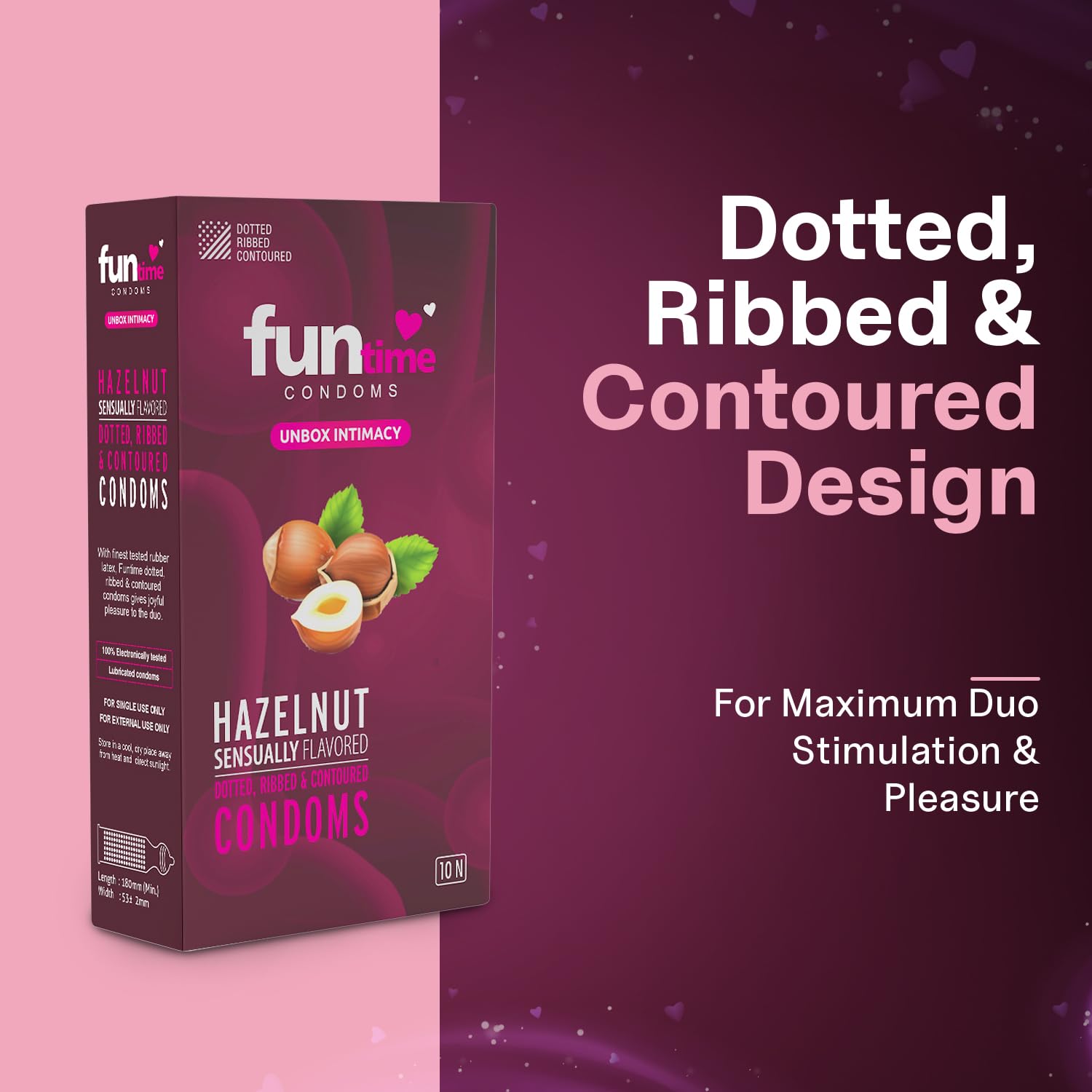 Leeford Funtime Hazelnut Flavored Lubricated Dotted, Ribbed And Contoured Condom 10's