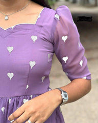 Bollywood Indian Pakistani Ethnic Party Wear Women Soft Pure Lavender Heart Georgette Midi Dress