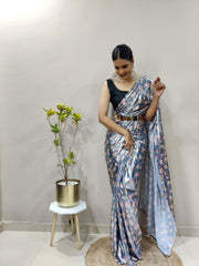 Bollywood Indian Pakistani Ethnic Party Wear Women Soft Pure Lycra Silk With Digital Print Foil Work Saree/Sari