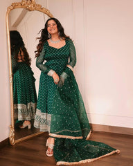 Bollywood Indian Pakistani Ethnic Party Wear Women Soft Pure Georgette Embroidered Green suit Dress