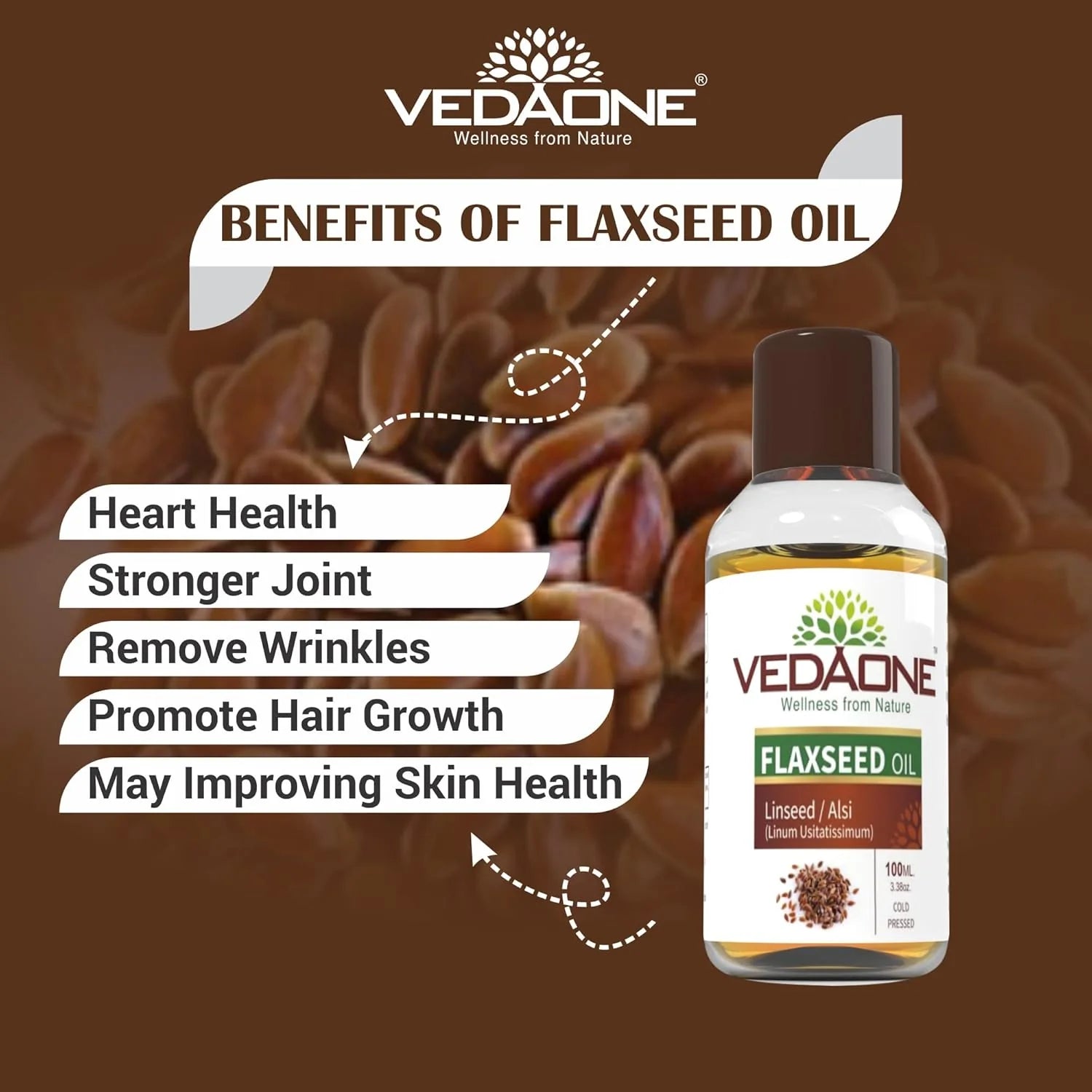 Vedaone Ayurvedic 100% Natural Cold Pressed Flaxseed Oil 100Ml