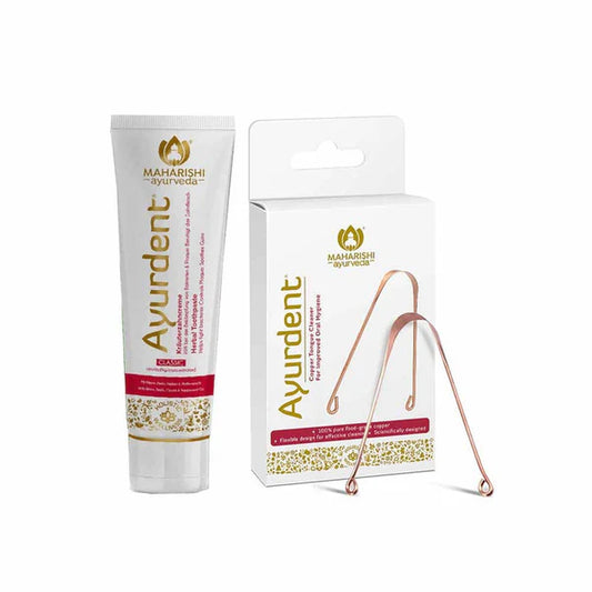 Maharishi Ayurveda Ayurdent Classic Toothpaste with 1 Pack Free Copper Tongue Cleaner Saliva Balancing Formula 75ml